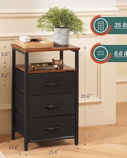 Yoobure Night Stand with Charging Station, 16 Colors LED Nightstand with USB Ports and Outlets, End Table with 3 Fabric Drawers and Storage Shelf, Bedside Tables Small Dresser for Small Space - LeafyLoom