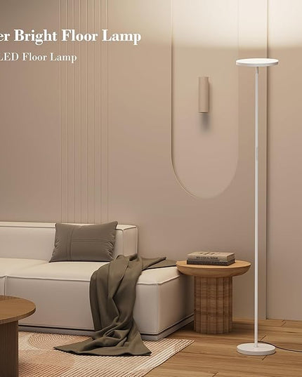OHLUX Gray Floor Lamp, 35W/2500LM Super Bright Dimmable Sky LED Modern Torchiere Standing Lamp, LED Floor Reading Lamp with 4 Color Temperatures, Remote Touch Control, 1 Hour Timer for Living Room - LeafyLoom