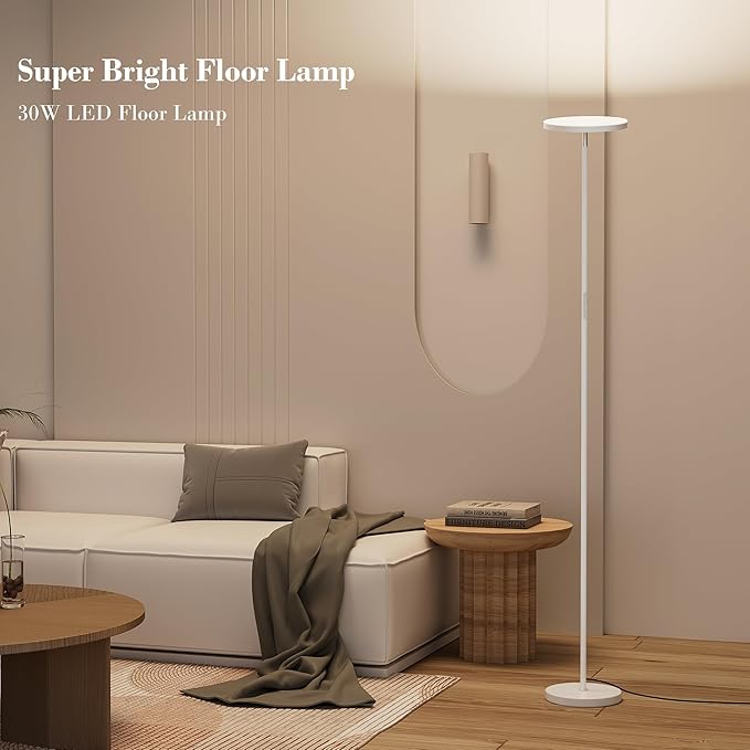 OHLUX Gray Floor Lamp, 35W/2500LM Super Bright Dimmable Sky LED Modern Torchiere Standing Lamp, LED Floor Reading Lamp with 4 Color Temperatures, Remote Touch Control, 1 Hour Timer for Living Room - LeafyLoom