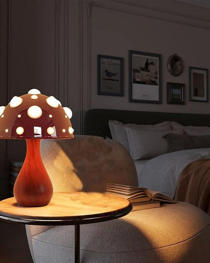 Table Lamp Push-Button Control 3 Colors Dimmable Mushroom Light LED Bedside Lamp Bedroom Decoration for Gifts(Wood), AK3L121 - LeafyLoom