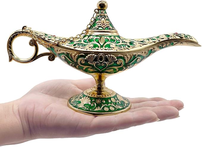 Classic Vintage Collectable Rare Legend Aladdin Magic Genie Costume Lamp Home Table Decoration & Gift, Golden Green - LeafyLoom