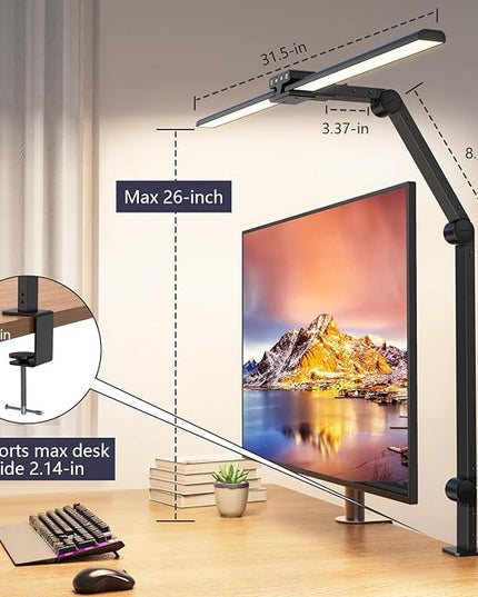 KableRika Desk Lamp,Double Head Desk Lamp with Clamp,24W Led Desk Lights for Home Office Ultra Bright Architect Table Lamp 4 Brightness 4 Color,Auto Dimming Task Lamp for Monitor Work Study - LeafyLoom