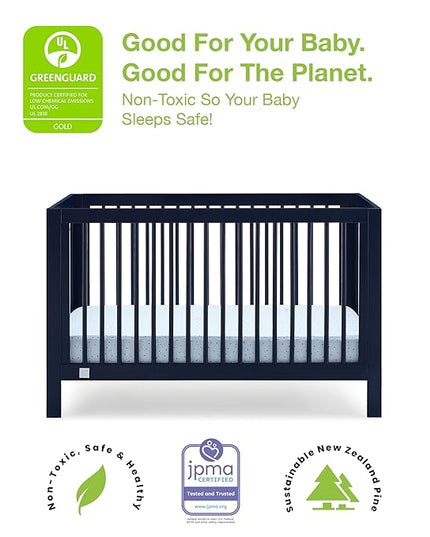 babyGap by Delta Children Charlie 6-in-1 Convertible Crib TrueSleep Crib and Toddler Mattress (Bundle), Navy - LeafyLoom