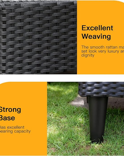 FDW 5 Pieces Patio Furniture Sets Outdoor Sectional Sofa Wicker Chair Rattan Conversation Set for Outdoor Backyard Porch Poolside Balcony Garden Furniture with Coffee Table,Blue Cushion - LeafyLoom