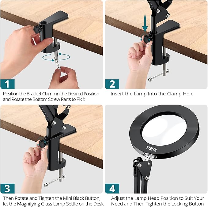 8X Lighted Magnifying Glass Lamp, Adjustable Magnifying Glass with Light Clamp Swivel Arm LED 3 Color Modes,10 Brightness Levels, Hands Free Magnifier for Hobby Close Work, Repair, Reading - LeafyLoom