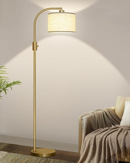 【Upgraded】 Dimmable Floor Lamp, 1200 Lumens LED Bulb Included, Gold Arc Floor Lamps for Living Room Modern Standing Lamp with Linen Shade, Tall Lamp for Living Room Bedroom Office Reading Room Nursery - LeafyLoom