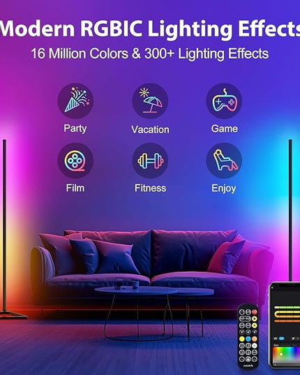 MIHEAL RGB Corner Floor Lamp, 56" Color Changing LED Corner Lamp with APP Control, Modern Standing Lamp with Music Sync and 16 Million DIY Colors, Heavy Base for Bedroom Living Room Gaming Room - LeafyLoom