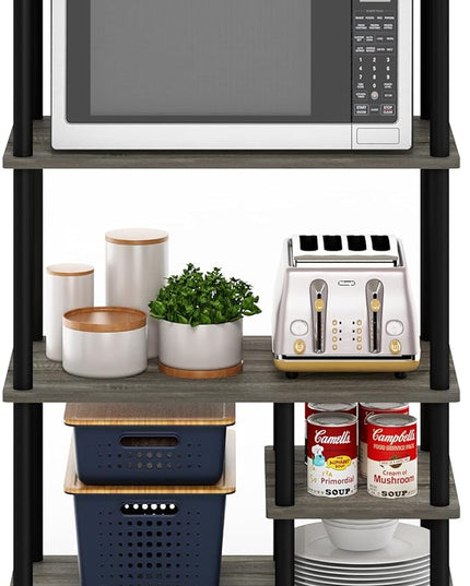 Furinno Turn-N-Tube 4-Tier Toolless Kitchen Storage Shelf Cart, French Oak Grey/Black - LeafyLoom
