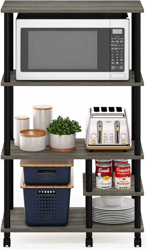 Furinno Turn-N-Tube 4-Tier Toolless Kitchen Storage Shelf Cart, French Oak Grey/Black - LeafyLoom