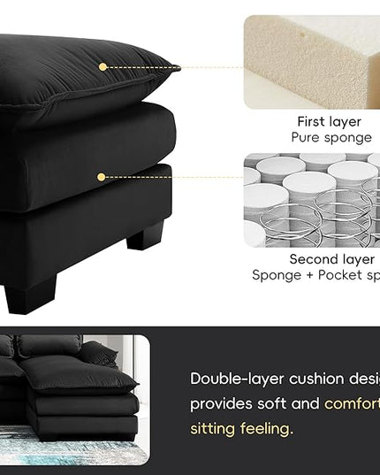 Symmetrical Modular Sectional Sofa with Chaise Lounge, 6 Seater Velvet Upholstered Cloud Couch, U Shaped Oversized Sleeper Sofa&Couches with Thicked Cushion & Detackable Backrest Living Room - LeafyLoom