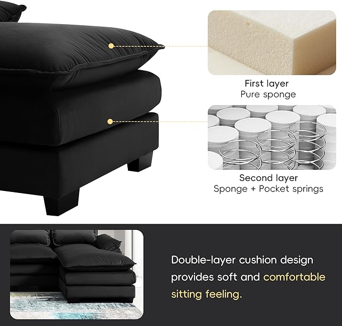 Symmetrical Modular Sectional Sofa with Chaise Lounge, 6 Seater Velvet Upholstered Cloud Couch, U Shaped Oversized Sleeper Sofa&Couches with Thicked Cushion & Detackable Backrest Living Room - LeafyLoom