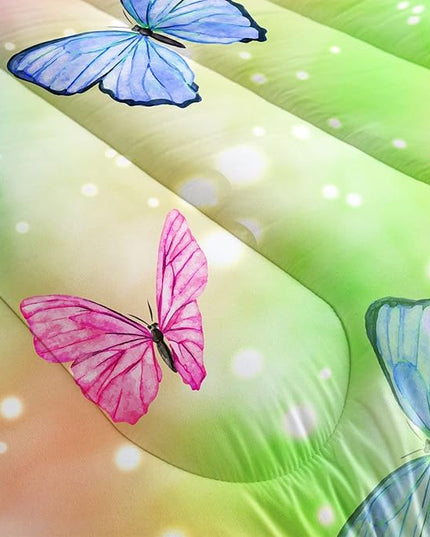 Datura home Bedding Comforter Set Rainbow Watercolor Butterfly Printed Pattern Quilt with 1 and 2 Pillowcases for Girls Bedroom All Season(Butterfly Queen) Queen 90x90inches - LeafyLoom