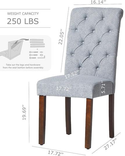 COLAMY Button Tufted Dining Chairs Set of 6, Parsons Upholstered Fabric Dining Room Chairs Kitchen Chairs with Wood Legs and Padded Seat, Blue Fishbone - LeafyLoom