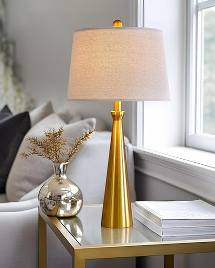Oneach 25.75” Modern Table Lamps with USB Port Set of 2 Accent Gold Nightstand Lamp for Living Room Bedroom Office Antique Brass - LeafyLoom
