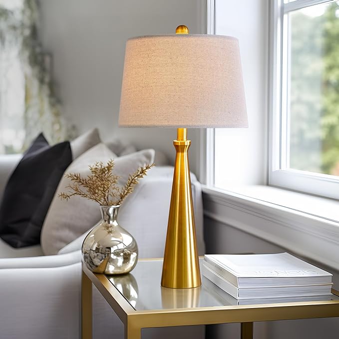 Oneach 25.75” Modern Table Lamps with USB Port Set of 2 Accent Gold Nightstand Lamp for Living Room Bedroom Office Antique Brass - LeafyLoom