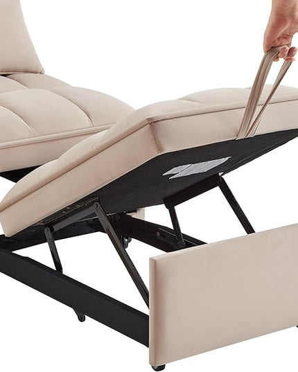 4 in 1 Convertible Sleeper Chair Bed-25" Recliner Pull Out Sofa Bed, Small Futon Couch, Lazy Single Armchair for Temperory Sleeping Gaming Office Napping, Chaise Lounge Sofa for Living Room Bedroom - LeafyLoom