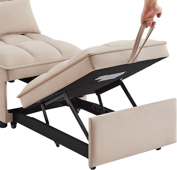 4 in 1 Convertible Sleeper Chair Bed-25" Recliner Pull Out Sofa Bed, Small Futon Couch, Lazy Single Armchair for Temperory Sleeping Gaming Office Napping, Chaise Lounge Sofa for Living Room Bedroom - LeafyLoom