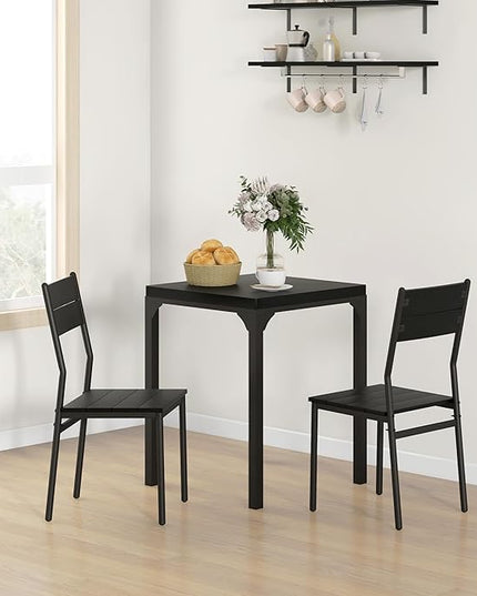 HOMCOM 3 Piece Dining Table Set for 2, Modern Kitchen Table and Chairs, Dining Room Set for Breakfast Nook, Small Space, Apartment, Space Saving, Black - LeafyLoom