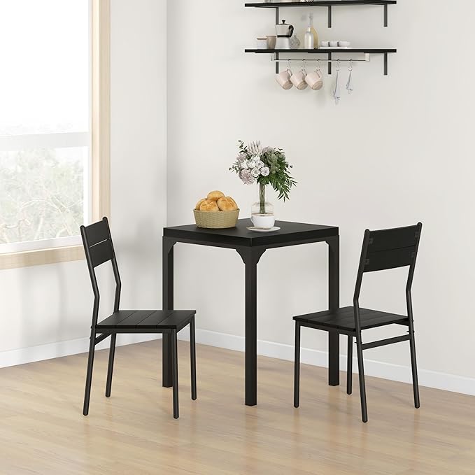 HOMCOM 3 Piece Dining Table Set for 2, Modern Kitchen Table and Chairs, Dining Room Set for Breakfast Nook, Small Space, Apartment, Space Saving, Black - LeafyLoom