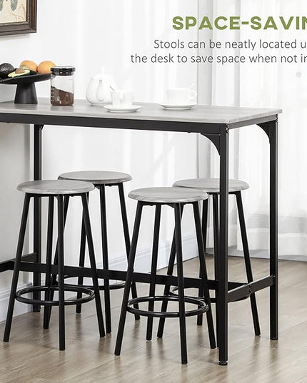 HOMCOM 5-Piece Counter Height Bar Table Set, Rustic 43.25" Dining Table with 4 Bar Stools, Kitchen Table with Wooden Top for Pub, Dining Room, Gray - LeafyLoom