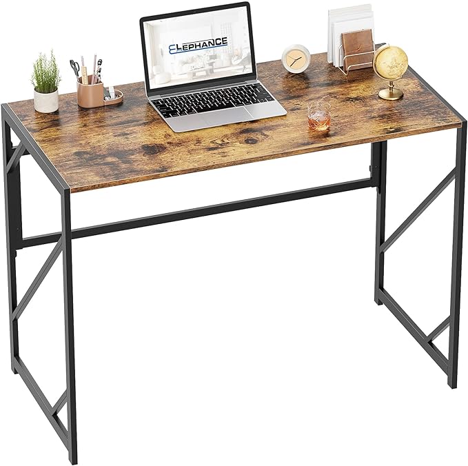 Elephance Folding Desk Writing Computer Desk for Home Office, No-Assembly Study Office Desk Foldable Table for Small Spaces - LeafyLoom