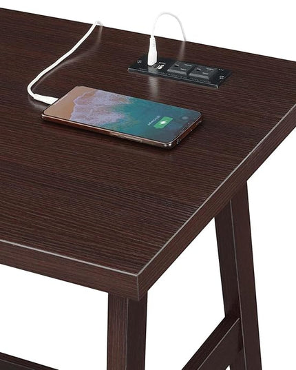Convenience Concepts Designs2Go Trestle Desk with Charging Station and Shelves, Espresso - LeafyLoom