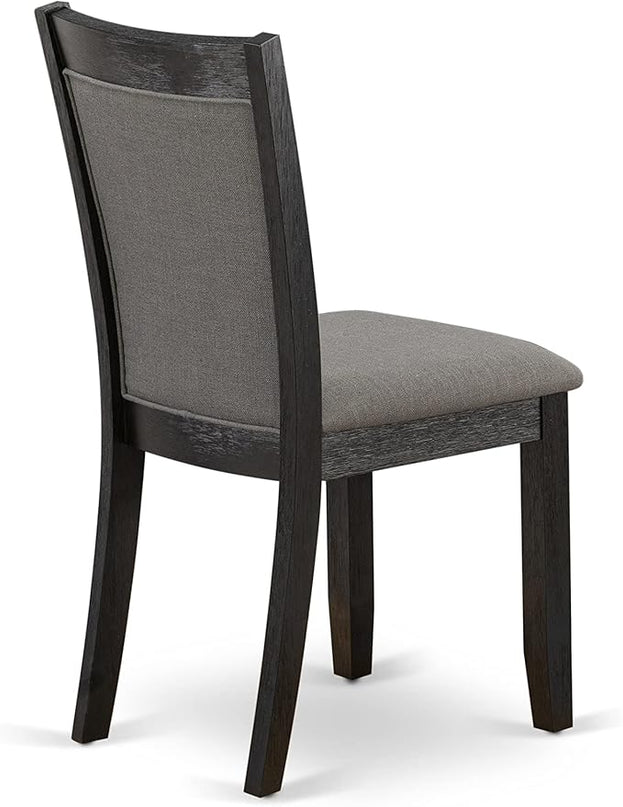 East West Furniture Dublin 3 Piece Set Contains a Round Dining Room Table with Dropleaf and 2 Dark Gotham Grey Linen Fabric Upholstered Chairs, 42x42 Inch, Wirebrushed Black - LeafyLoom