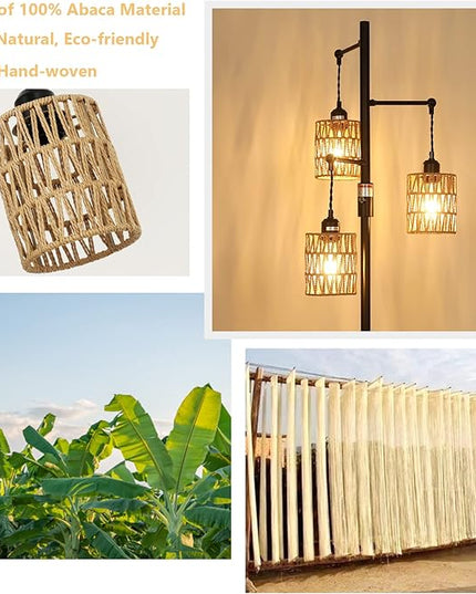 Bohemian Farmhouse Floor Lamp, Black, 65-Inch, Dimmable, 3 E26 UL Sockets, Natural Rattan Shade, Reinforced Metal Base, 24 Months Warranty - LeafyLoom