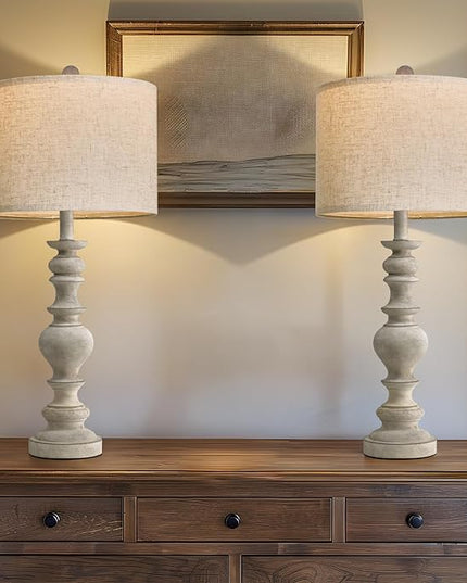 BOBOMOMO Tradition 27.5" Rustic Table Lamp for Living Room Bedroom Bedside Desk Lamps Bedroom Nightstand Vintage Lamps Antique white (1 Pack) - LeafyLoom