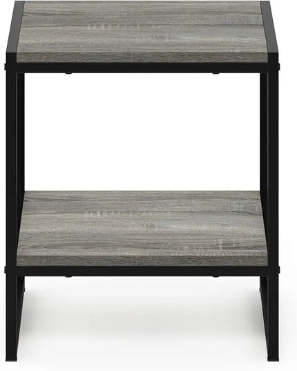 Furinno FM19122GYW Camnus Modern Living 2-Tier End Table, French Oak Grey, 15.9 in x 15.75 in x 18 in - LeafyLoom