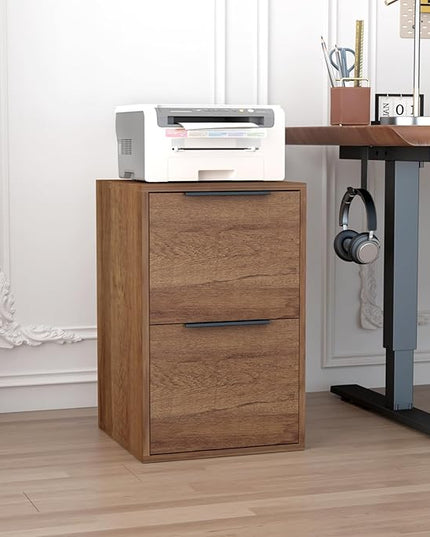 Wooden File Cabinet 2 Drawer,Vertical Storage Filing Cabinet with Hanging Bars for Letter Size,File Storage Cabinet Used for Home Office, Brown Assemble Required - LeafyLoom