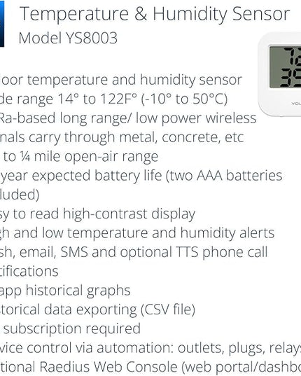 Smart Temperature Humidity Sensor Works w/Alexa IFTTT, 1/4 Mile Super Long Range Wireless Digital Hygrometer Indoor Thermometer Humidity Meter Temperature Humidity Monitor Sensor -YoLink Hub Required YoLink