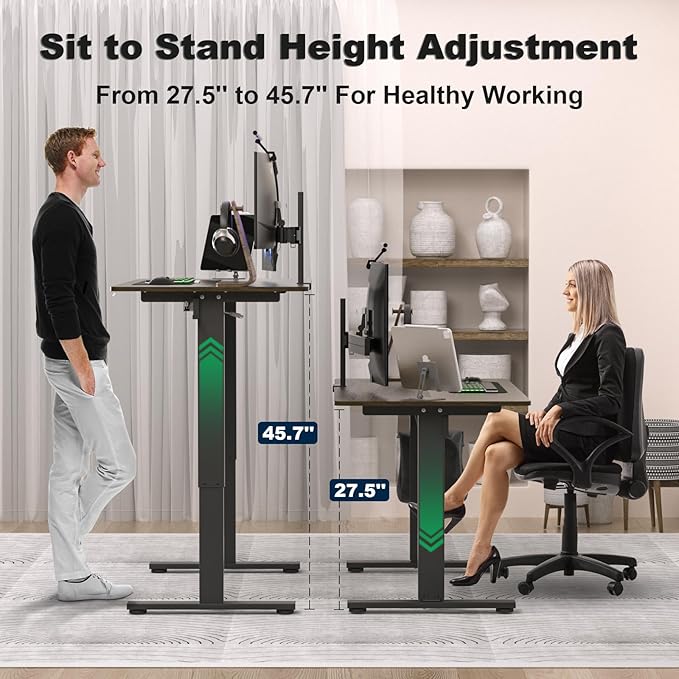 Electric Standing Desk Height Adjustable - 48 x 24 Inches Sit Stand up Desk & Memory Preset Ergonomic Rising Desks for Work, Home Office Workstation Gaming Rising Desk Study Table - LeafyLoom