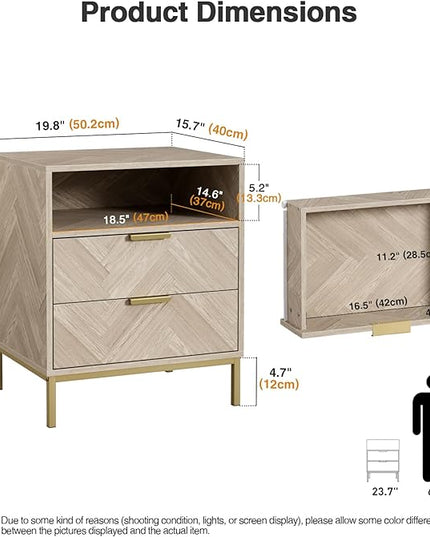 Anmytek Modern Nightstand for Bedroom, 2 Drawer Nightstand Square Bedside Table End Table with Storage for Bedroom, Sofa Side Table 2 Drawer Nightstand, Natural Oak, H0103 - LeafyLoom