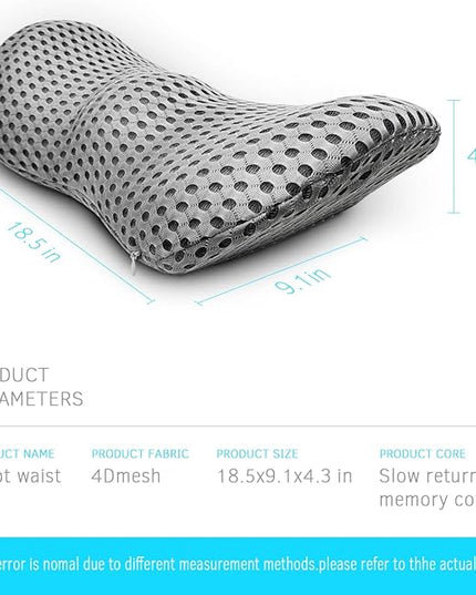 Lumbar Support Pillow - Memory Foam for Low Back Pain Relief, Ergonomic Streamline Car Seat, Office Chair, Recliner and Bed (Grey) - LeafyLoom