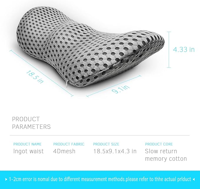 Lumbar Support Pillow - Memory Foam for Low Back Pain Relief, Ergonomic Streamline Car Seat, Office Chair, Recliner and Bed (Grey) - LeafyLoom