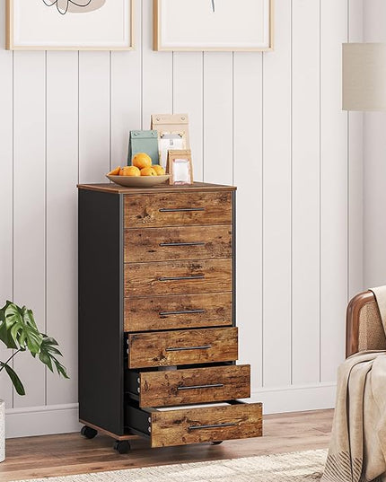HOOBRO 7-Drawer Chest, File Cabinet, Wooden File Cabinet, Office Cabinet with Drawers, Storage Cabinet, for Home Office, Study, Easy Assembly, Rustic Brown and Black BF07WJ01 - LeafyLoom
