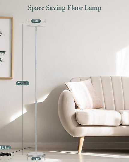 LED Floor Lamp, 30W/2500LM Super Bright Standing Light, Modern Torchiere Sky Lamp with 4 Color Temperatures, Remote Touch Control, Corner Lighting for Living Room, Bedroom, Office, Silver Grey - LeafyLoom