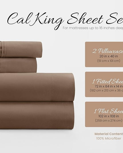 Linen Market Bed Sheets for California King Size Bed (Taupe) - Sleep Better Than Ever with These Soft and Cooling California King Sheets - Deep Pocket Fits 16" Thick Beds - 4 Piece Cal King Sheet Set - LeafyLoom