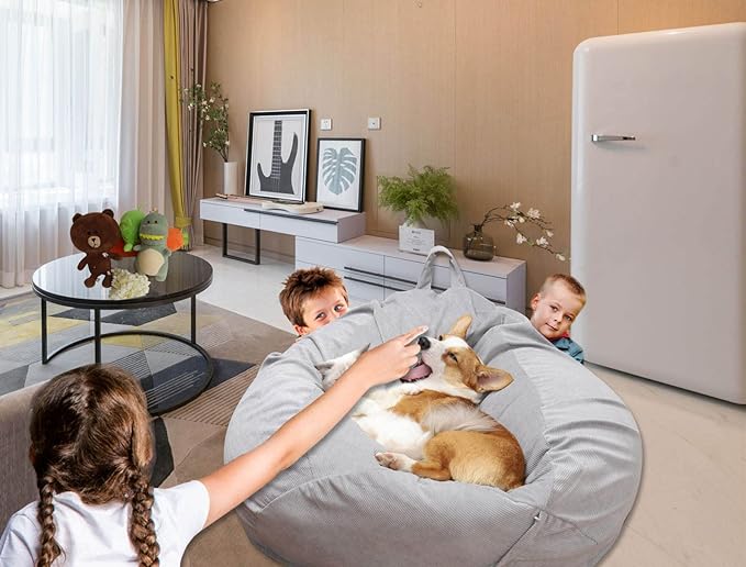 Kisoy Bean Bag Chair Cover (No Filler) Stuffed Animal Storage Bean Bag Cover Pets Dogs/Cats Lazy Beds. Washable Ultra Soft Corduroy Stuffed for Organizing Plush Toys or Textile, Sack Bean Bag - LeafyLoom