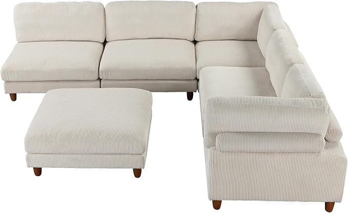 163.8" Large L Shaped Modular Sectional Sofa with Ottoman, 6-Seater Upholstered Combination Corner Couch for Living Room Office Spacious Space Furniture Sets, Beige, 163.8 Inch - LeafyLoom