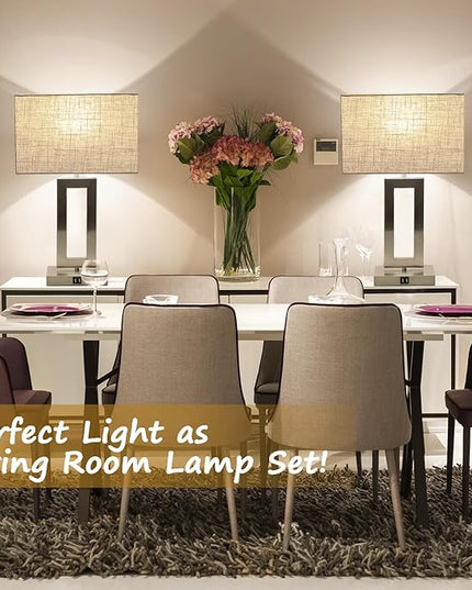 Lamps for Living Room Set of 2 Touch Control Table Lamps with 2 USB Ports 3-Way Dimmable Bedside Nightstand Lamps Bedrooms Brushed Nickel Lamp for End Table Contemporary Lamps with Beige/Grey Shades - LeafyLoom