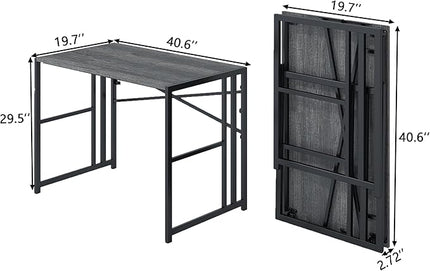 Folding Small Computer Desk, Foldable Space-Saving Home Office Table, Simple Study Writing Gaming Workstation for Small Space, No Assembly Needed, Oak - LeafyLoom