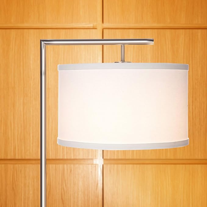 Brightech Montage Modern Floor lamp, LED Floor Lamp for Living Rooms & Offices - Tall Standing Lamp for Bedroom Reading - Corner Pole Lamp for Contemporary Home Decor - Satin Nickel - LeafyLoom