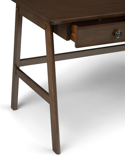 SIMPLIHOME Rylie SOLID WOOD 60 inch Wide Home Office Desk, Writing Table, Workstation, Study Table Furniture in Natural Aged Brown with 3 Drawers - LeafyLoom