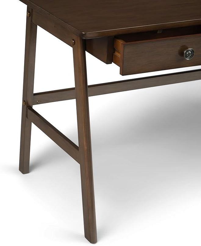 SIMPLIHOME Rylie SOLID WOOD 60 inch Wide Home Office Desk, Writing Table, Workstation, Study Table Furniture in Natural Aged Brown with 3 Drawers - LeafyLoom