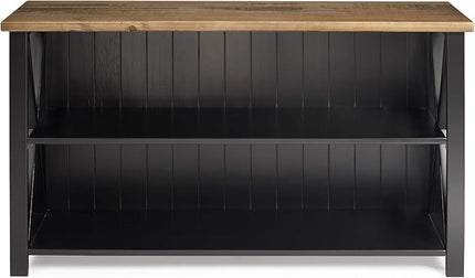 Walker Edison 2 Tier Modern Farmhouse Wood Bookcase Bookshelf Storage Home Office Storage Cabinet, 52 Inch, Black - LeafyLoom