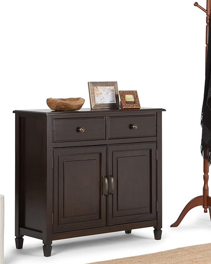 SIMPLIHOME Connaught SOLID WOOD 40 Inch Wide Traditional Entryway Storage Cabinet in Dark Chestnut Brown, For the Living Room, Entryway and Family Room - LeafyLoom