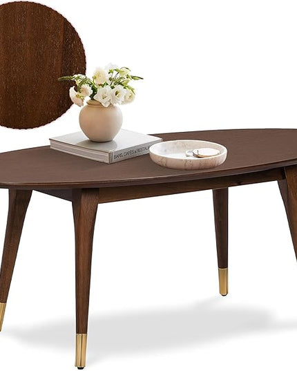 Elle Decor Clemintine Mid-Century Modern Living Room Furniture Collection, Oval Coffee Table, Walnut Brown - LeafyLoom