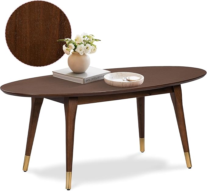 Elle Decor Clemintine Mid-Century Modern Living Room Furniture Collection, Oval Coffee Table, Walnut Brown - LeafyLoom